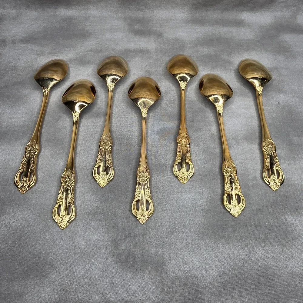 (X7) Hanford Forge Princeton Gold Electroplate Place/Oval Soup Spoons 7.25